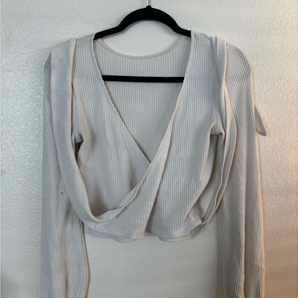 Elegant Hollister Cream Ribbed Wrap Top